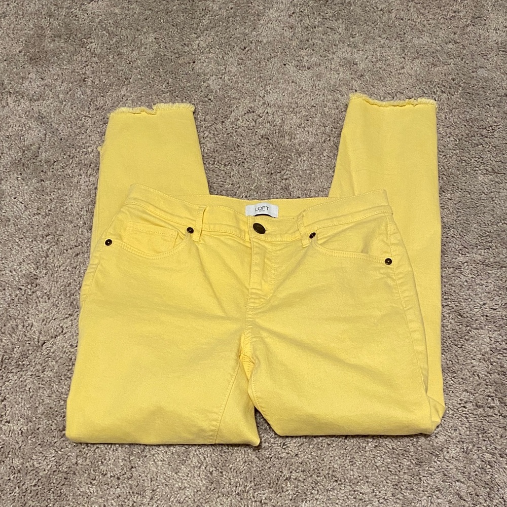 LOFT Women's Sunny Yellow Raw edge Skinny Ankle Jeans